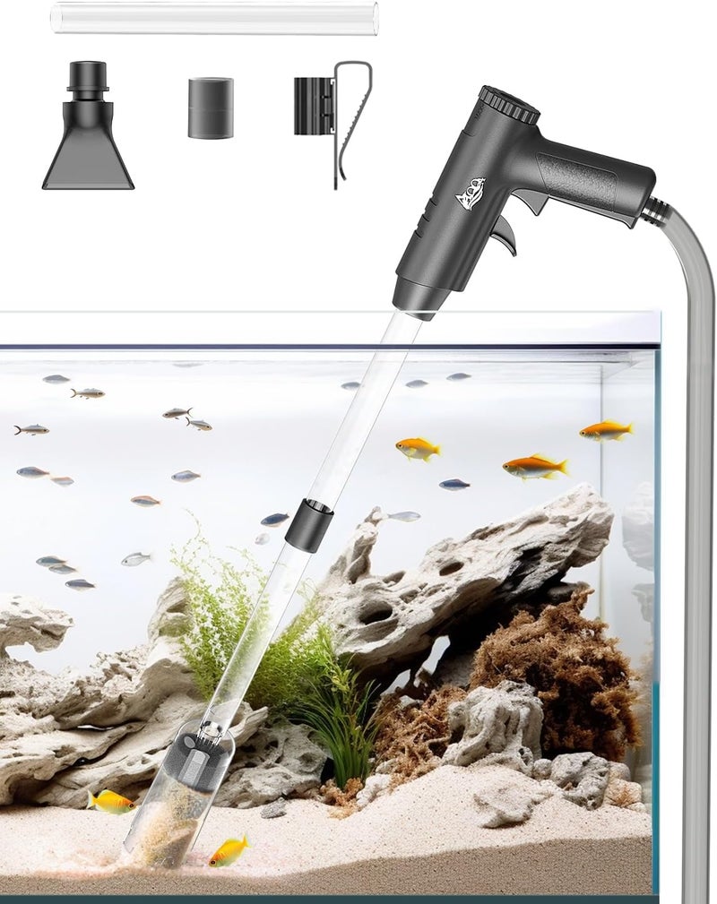 AQQA Aquarium Gravel Cleaner, 4-in-1 Upgrade Suction Power Manual Fish Tank Gravel Vacuum Cleaner Tools for Aquarium Water Changer with Water Flow Adjustment Use for Fish Tank Cleaning Gravel Sand - Image 1